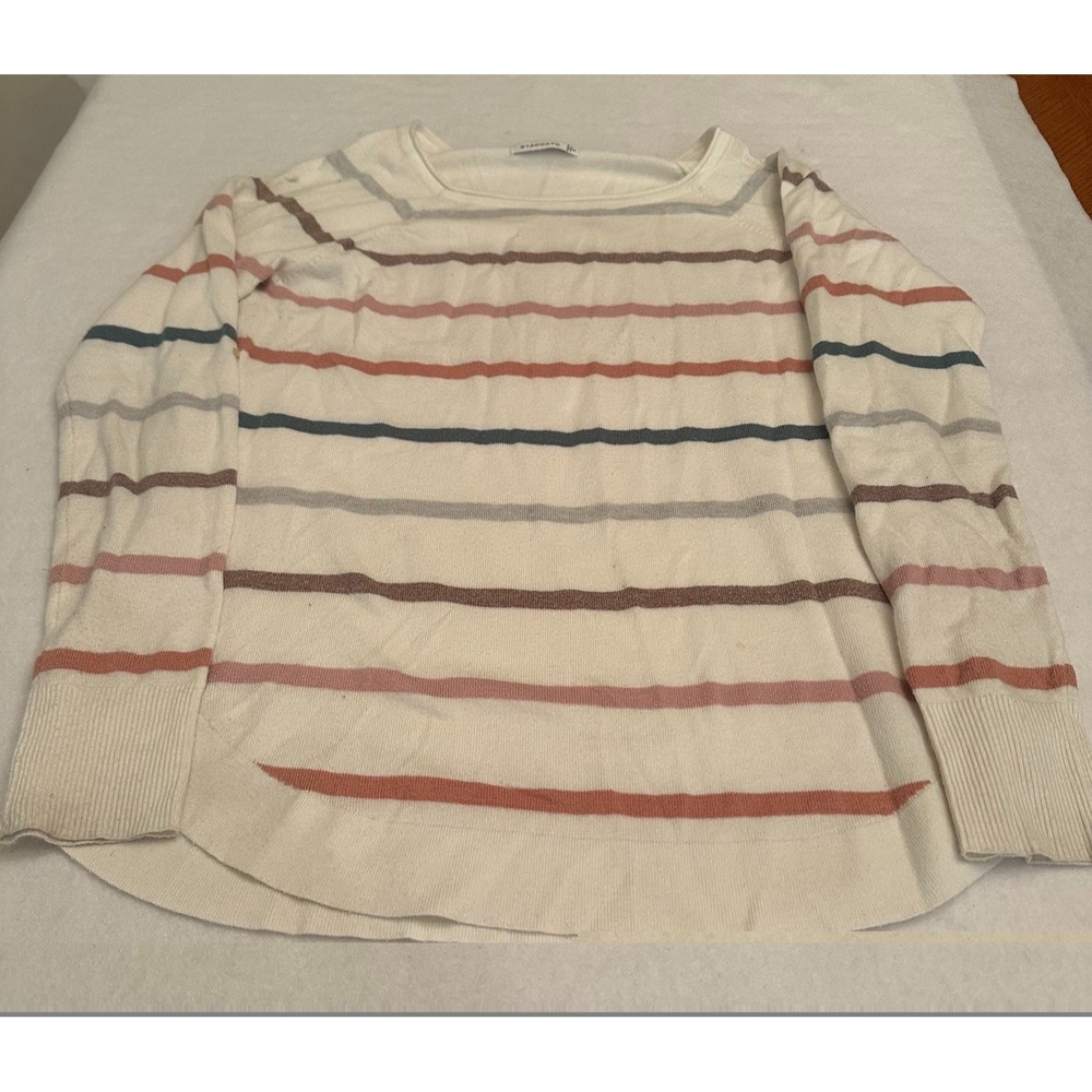 Staccato Womens Striped Knit Sweater Cream Multicolor Long Sleeve Pullover S